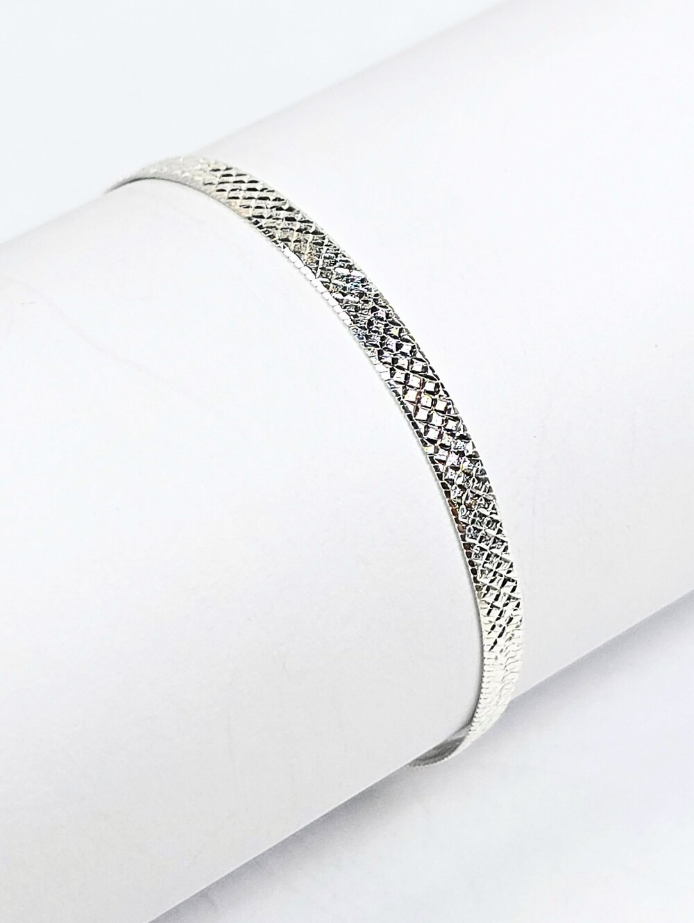 Herringbone Bracelet Diamond-Cut Flat Chain 3.5mm 925 Sterling Silver 19cm